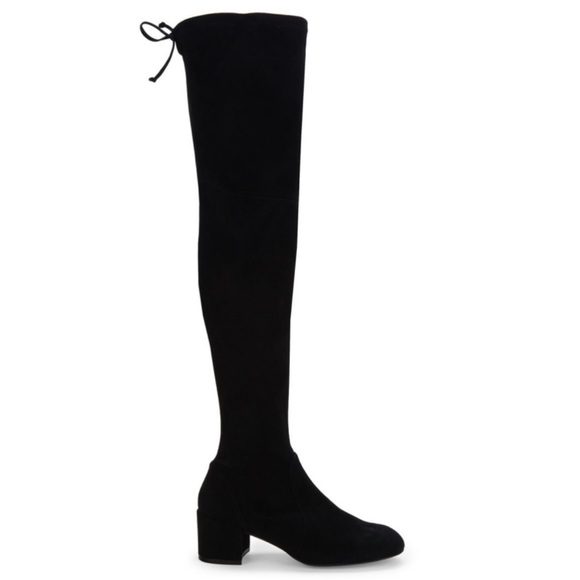 STUART WEITZMAN ODENE BLACK SUEDE KNEE-HIGH BOOTS WITH COVERED 2” BLOCK HEEL 8.5